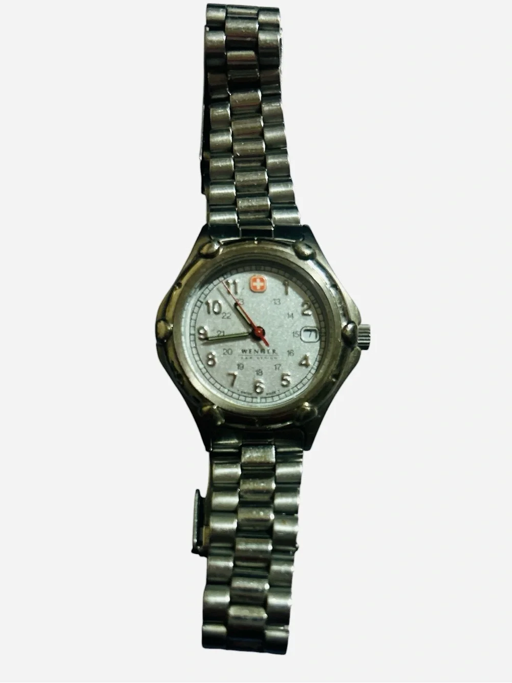 Wenger Silver Watch with Red Accent Seconds Hand